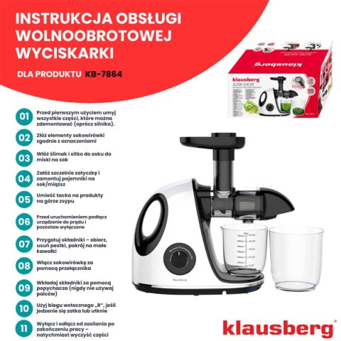 SOKOWIRÓWKA WYCISKARKA WOLNOOBROTOWA KLAUSBERG KB-7864