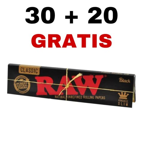 30+20 GRATIS x Bibułki RAW Black King Size Slim Bletki 32 szt. 30+20 GRATIS x Bibułki RAW Black King Size Slim Bletki 32 szt.