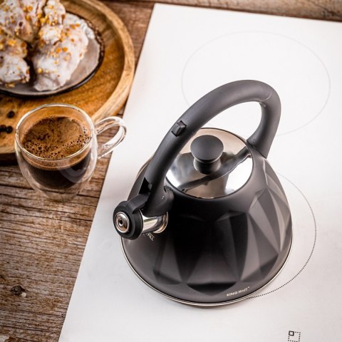 CZAJNIK 2L Z GWIZDKIEM KINGHOFF KH-1997 CZARNY MAT