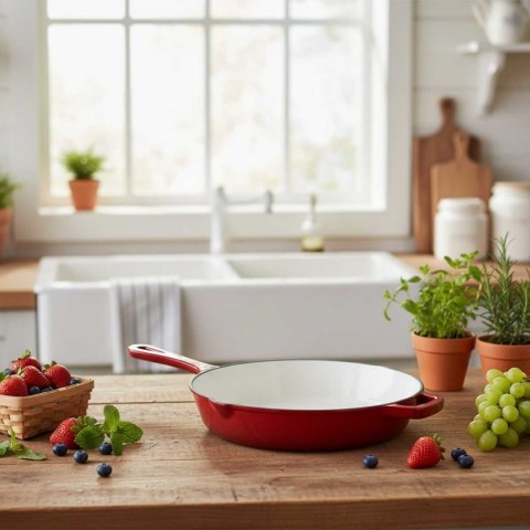 EMALIOWANA PATELNIA ŻELIWNA 26cm HAGE CZERWONA