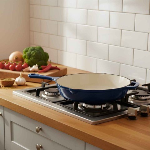 EMALIOWANA PATELNIA ŻELIWNA 26cm HAGE NIEBIESKA