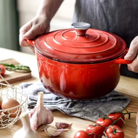 EMALIOWANY GARNEK ŻELIWNY 22cm 3L HAGE CZERWONY