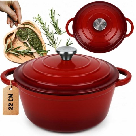 EMALIOWANY GARNEK ŻELIWNY 26cm 5L HAGE CZERWONY